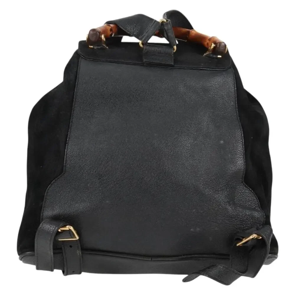 Gucci Bamboo Suede Leather Backpack Black